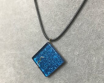Wrapped Blue Glitter Glass Tile - Unique ! Mother's Day Gift