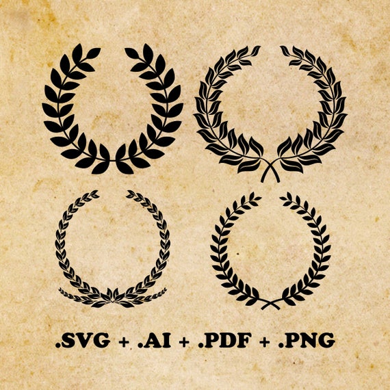 Download Laurel Wreath svg ai pdf png Vector Floral Wreath SVG Cut File Flower Silhouette Laurel Wreath ...