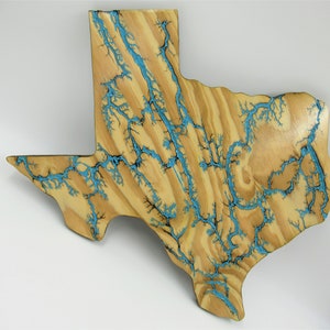 Fractal Art, Wood Art, Lichtenberg, Turquoise Paint, State of Texas, Veteran Made, Father&#39;s Day