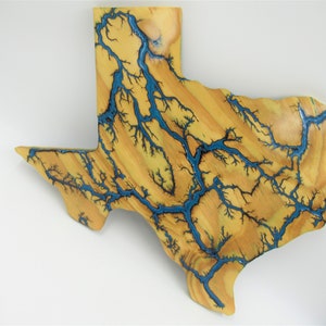 Fractal Art, Wood Art, Lichtenberg, Turquoise Epoxy, State of Texas, Veteran Made, Father&#39;s Day