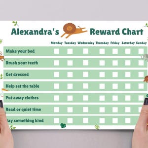 Belohnungskarte für Safaritiere | Fun Behavior Tracker für Kinder | Dschungel-Thema | Sofortiger Download PDF | Druckbare A4 Canvas Vorlage