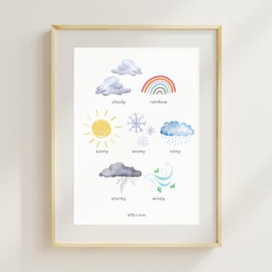 Gráfico del tiempo para niños / Póster del tiempo para aula o guardería / Arte digital de pared A3 A4 A5 / Impresión educativa del tiempo imprimible