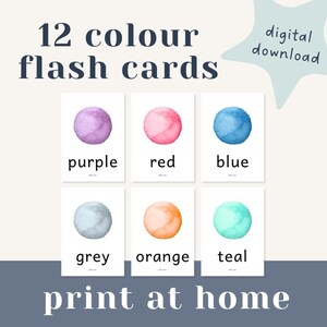 Flashcards in kleur voor kinderen | 12 A6-kaarten | Afdrukbaar | Montessori-geïnspireerd | Digitale download | Hulpmiddel voor zacht leren