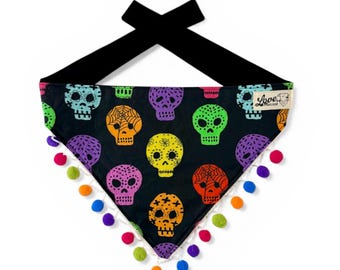 Sugar Skull honden- en kattenbandana, Day of the Dead en Cinco de Mayo huisdierenbandana