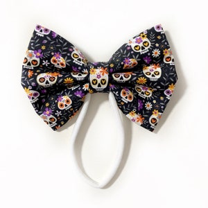 Sugar Skulls Bow, Dog Headband Bow, Dog Bow Tie, Halloween Dog Bow, Skull Bow Tie, Day of The Dead Bow Tie, Cat Collar Bow