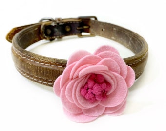 Pink Felt Dog Collar Flower, Wool Felt Dog Collar, Flower Collar Attachment, Pet Collar Accessory, Dog Wedding Floral Collar