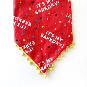 Barkday Dog Bandana: Birthday Pom Trim, Gotcha Day Accessory