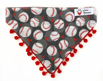 Baseball Dog Bandana, Heart Bandana, Sports Bandana, Over The Collar Bandana, Cute Dog Bandana