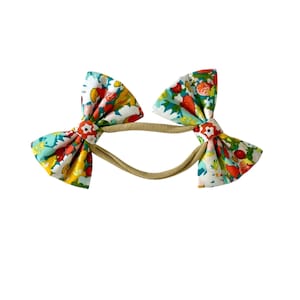 Floral Dog Bow Headband: Cotton Double Bows on Nylon Band