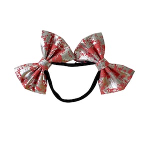 Pink Metallic Double Bow Dog Headband - Nylon Comfort Fit