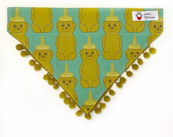 Honey Bear Dog Bandana, Honey Bandana, (Tie On, Snap On, Over The Collar) Bandana