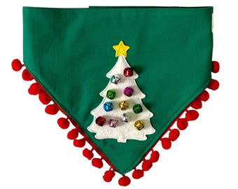 Christmas Tree Dog and Cat Bandana | Jingle Bell Holiday Pet Scarf