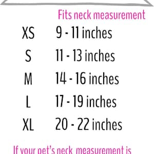 May include: A sizing chart for a snap-on bandana with the title Snap On Bandana Sizing. It lists sizes XS through XL with corresponding neck measurements in inches from 9 to 22. It includes a note about custom measurements at checkout.