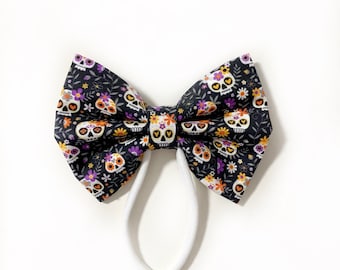 Sugar Skulls Bow, Dog Headband Bow, Dog Bow Tie, Halloween Dog Bow, Skull Bow Tie, Day of The Dead Bow Tie, Cat Collar Bow