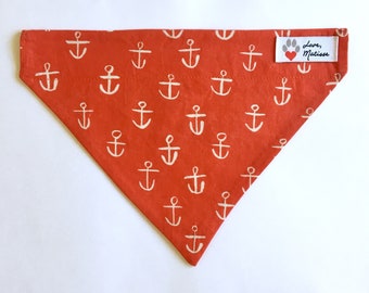 Red anchor dog bandana. Nautical summer bandana for dogs. Over the collar bandana.