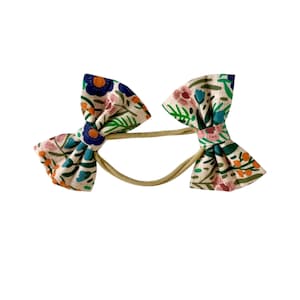Floral Dog Bow Headband: Rustic Cotton Double Bow on Nylon
