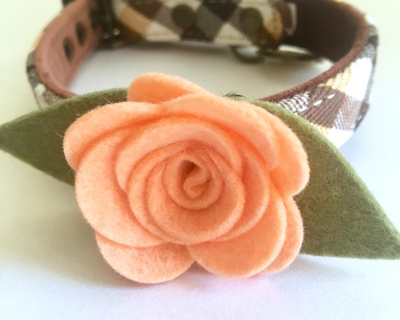 Dog Collar Flower, Peach Felt Flower Collar Accessory, Wedding Dog Floral Accessory, Girl Dog Flower for Collar image 2