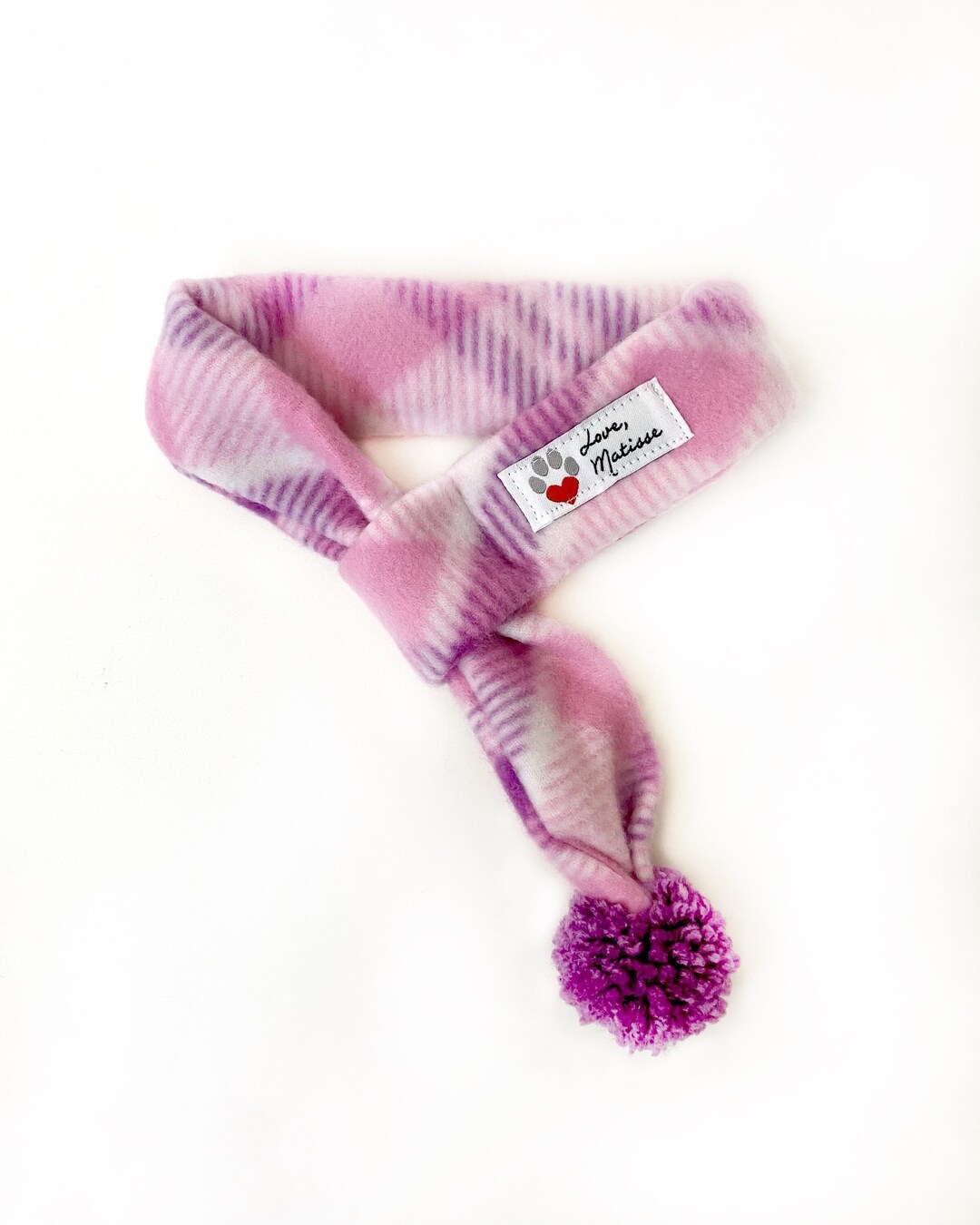 Pink Plaid Fleece Dog Scarf, Girl Dog Winter Scarf, Plaid Fleece Cat