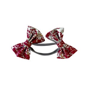 Metallic Dog Bow Headband: Dark Pink Double Bow, Nylon Band