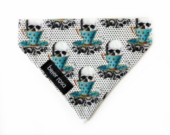 Skull Dog Bandana, Victorian Tea Cup Scarf, Halloween Dog Bandana, Halloween Cat Bandana,