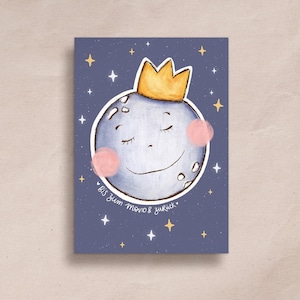 Ansichtkaart met de tekst Naar de maan en terug | Kaart Love you to the Moon, kaart voor beste vriend, kaart voor trouwdag, verliefde spreuken