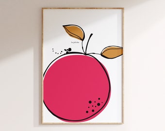 Poster Peach A4 | Art print, kitchen pictures, hallway pictures, children's room poster, fruit abstract, minimalism, wall decoration, housewarming gift idea