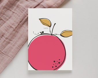 Postcard Peach A6 | Card Minimalist, Abstract Drawing, Illustration Fruit, Gift Idea, Girlfriend Gift, Invitation Card