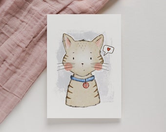 Postcard Cute Cat A6 | Postcard saying love, card love, birthday card, cat illustration, girlfriend gift, thank you card