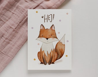 Postcard Fox Hey! A6 | Watercolor illustration, greeting card, birthday, friends, friendship love, pictures children's room, card animals