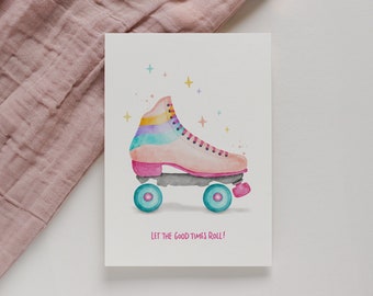 Postcard Disco Roller 80s Good Times A6 | Watercolor illustration, greeting card, birthday card, friends, good mood, motivation