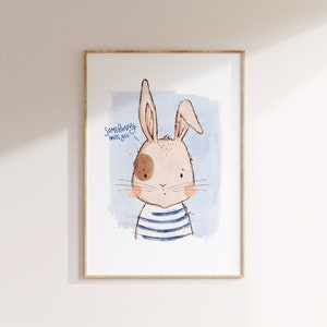 Poster con stampa artistica coniglio A4 A5 | Simpatica illustrazione con un coniglio come poster per bambini, decorazione da parete per la cameretta dei bambini e come regalo per bambini