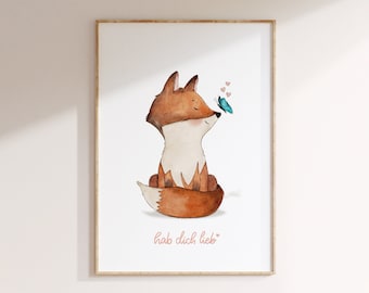 Poster fox A4 | Children's poster, children's room poster, baby room, baby gift, animal pictures, forest animals poster children, wall decoration children's room