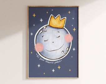 Children's poster moon A4 | Art print, poster children's room, baby room, baby gift, space poster children, birthday, wall decoration children's room