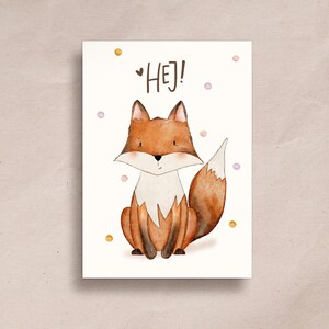 Postkarte Fuchs Hej! A6 | Watercolor Illustration, Grußkarte, Geburtstag, Freunde, Freundschaft Liebe, Bilder Kinderzimmer, Karte Tiere