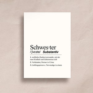 Ansichtkaartdefinitie Zuster A6 | Cadeau voor zus, zus, favoriete zus, cadeau broer of zus, broer of zus liefde