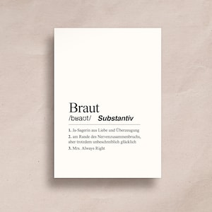 Postkarte Definition Braut A6 | Karte zur Hochzeit, Karte Brautpaar, Geschenk Hochzeit, Geschenk JGA, Karte mit Spruch Hochzeit