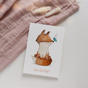 Postkarte Fuchs "Hab dich lieb" A6 Handgemalte Watercolor Illustration