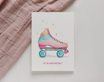 Postcard Disco Roller 80s Good Times A6 | Watercolor illustration, greeting card, birthday card, friends, good mood, motivation