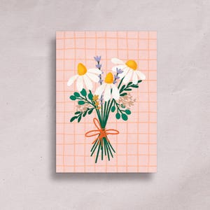 Karte mit Blumen zum Muttertag – Postkarte als Muttertagsgeschenk, handgemalter Blumenstrauß für Mama