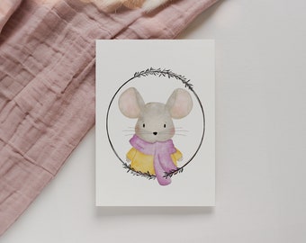 Postcard Winter Mouse A6 | Watercolor illustration, greeting card, children's room pictures, animals, children's birthday invitation