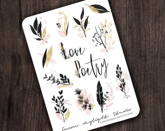 Sticker "Love & Poetry" | Aquarell-Aufkleber | Blumen Aufkleber | Blumen Aufkleber | Einfügen | Elegante | Boho | Moderne | Minimalistisch