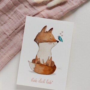 Postkarte Fuchs "Hab dich lieb" A6 Handgemalte Watercolor Illustration