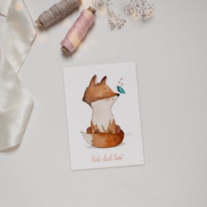 Postkarte Fuchs "Hab dich lieb" A6 Handgemalte Watercolor Illustration