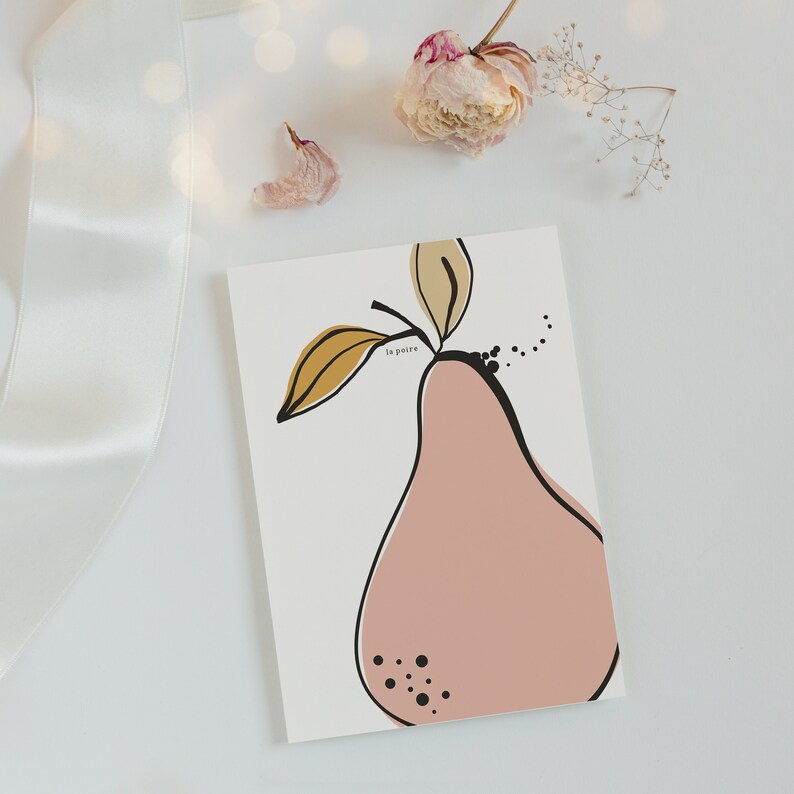 Postcard pear A6 Card Minimalist, Abstract Drawing, Illustration Pear, Gift Idea, Gift Girlfriend, Invitation Card image 7