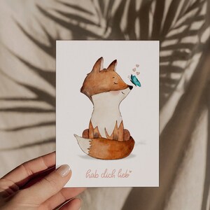 Postcard Fox Love you A6 Watercolor illustration, greeting card birthday, love, Mother's Day, birthday card, children's room pictures image 8