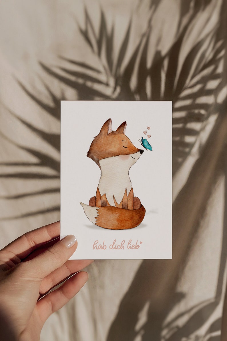 Postcard Fox Love you A6 Watercolor illustration, greeting card birthday, love, Mother's Day, birthday card, children's room pictures image 8