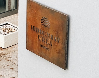 Custom Corten Steel Sign – Modern Outdoor Metal Address Sign – Rusted Steel House Number – Minimal Architectural Signage