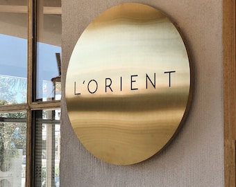 Custom Brass Business Sign - Gold Round Sign - Gold illuminated Signage- Gold Brushed Stainless Steel Sign