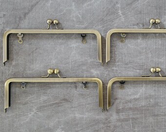 Set of four imperfect SECONDS, 8” metal purse frames, kisslock closure for making clutch bags, silver and brass