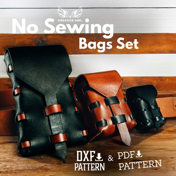 PDF & DXF No sewing Leather Bag Pattern Set  - Hip Bag Pattern - Leather Pattern - Pouch Belt Bag Pattern - Leather Pdf Template